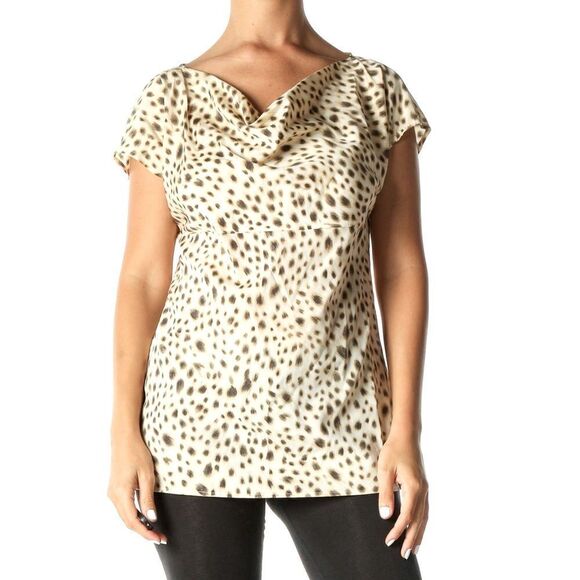 Ann Taylor Tops - Ann Taylor Silk spandex Leopard Print Cowl Neck Short Sleeve Blouse Size 12